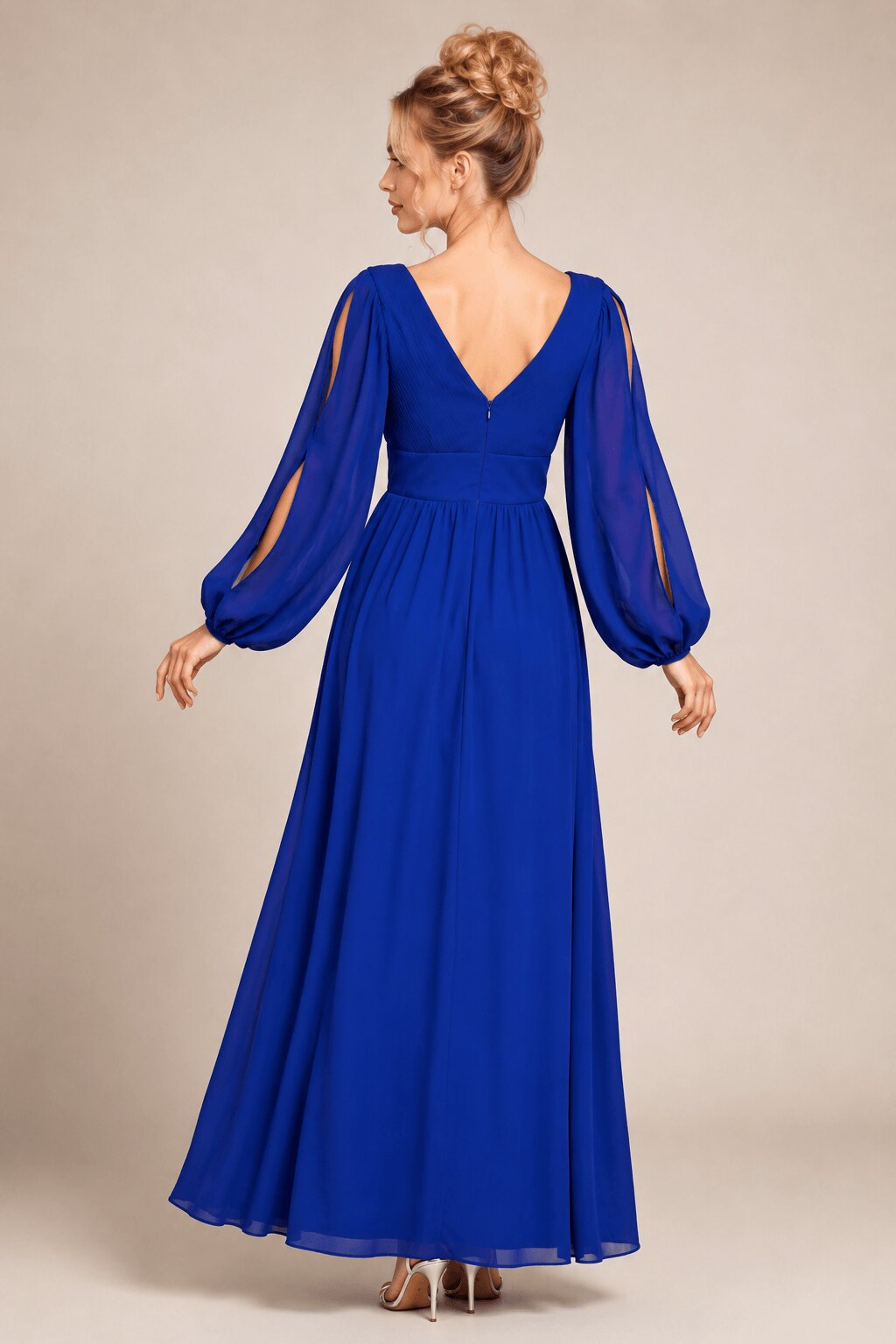 Phoebe Blue Bishop Sleeved Evening Dress