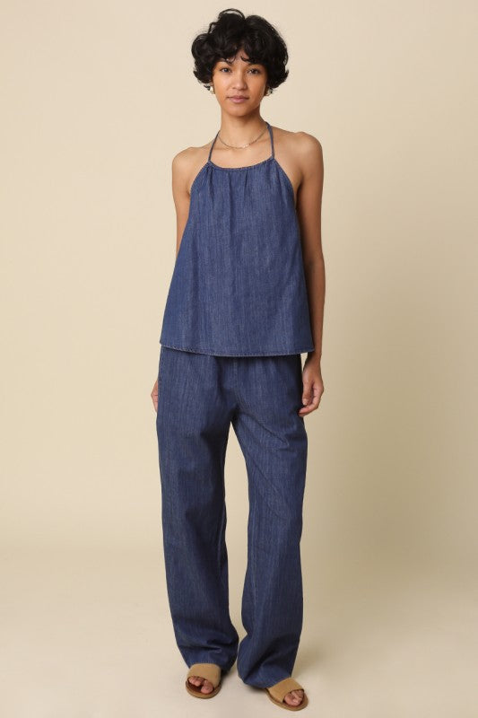 Natasha High Waist Wide Leg Denim Pants Blue