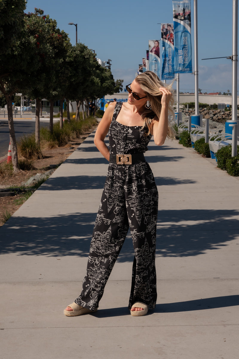 Courtney Large Metal Buckle Woven Belt Black