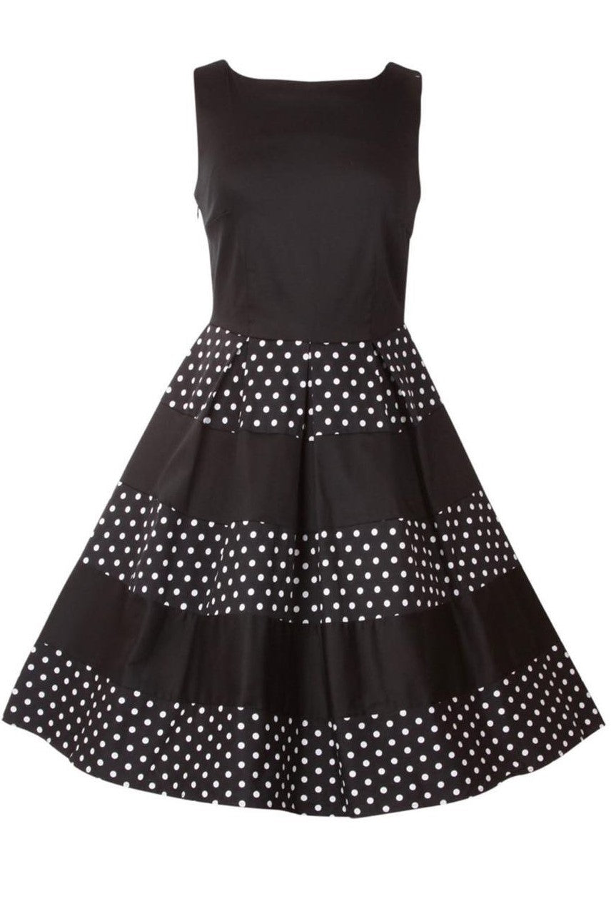 Anna 50s Inspired Swing Dress in Black Polka Dots