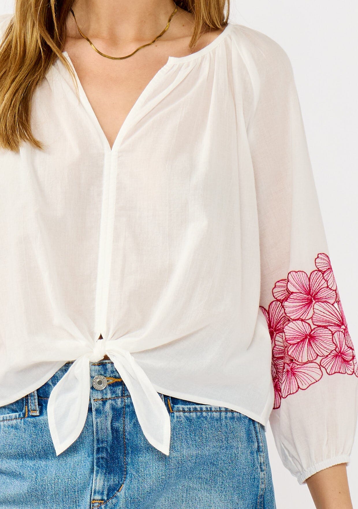 Jules Embroidered Tie Front Top