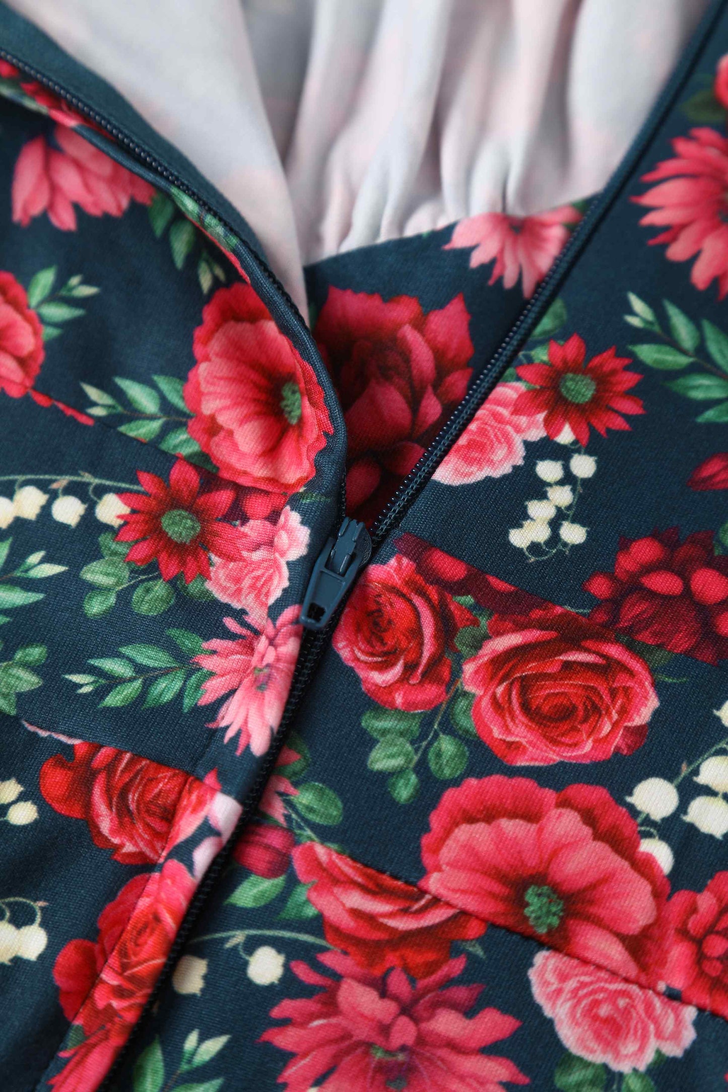 Julia Red Floral Midi Dress In Petrol Blue