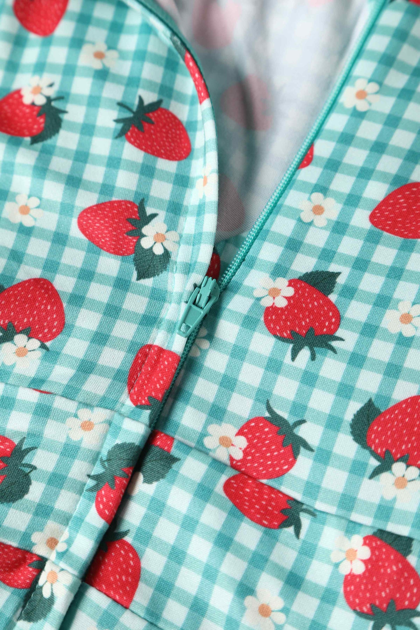 Julia Strawberry Midi Dress In Blue Gingham