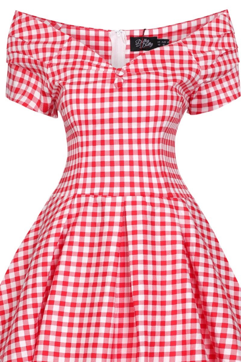 Lily Off Shoulder Red Gingham Swing Dress
