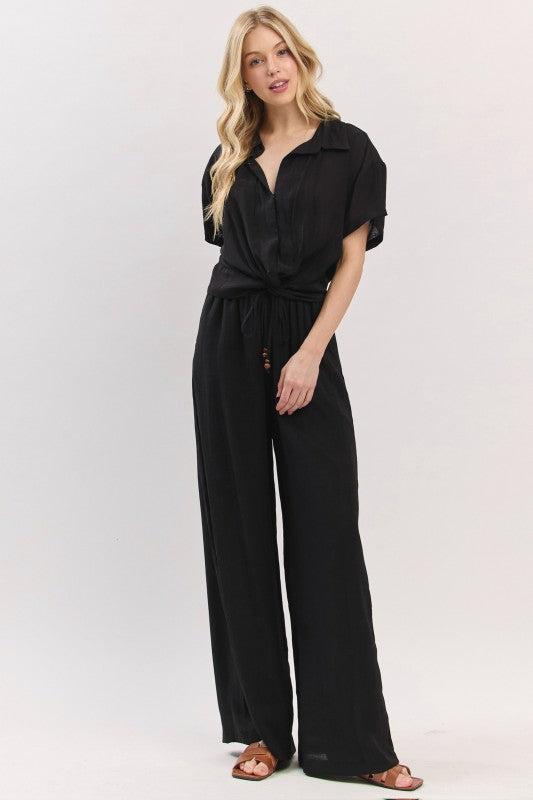 Paulina Drawstring Wide Leg Pants Black
