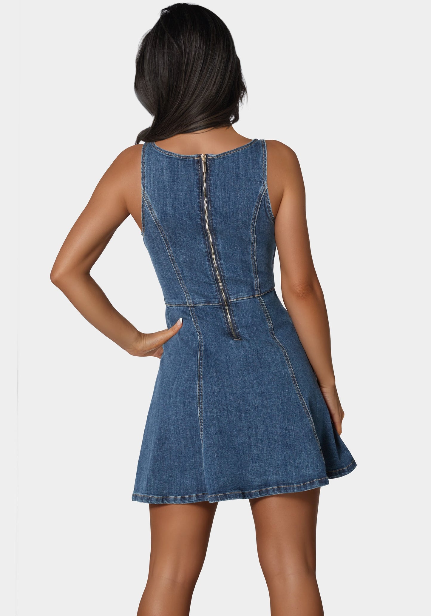 Trim Detail Fit & Flare Denim Dress