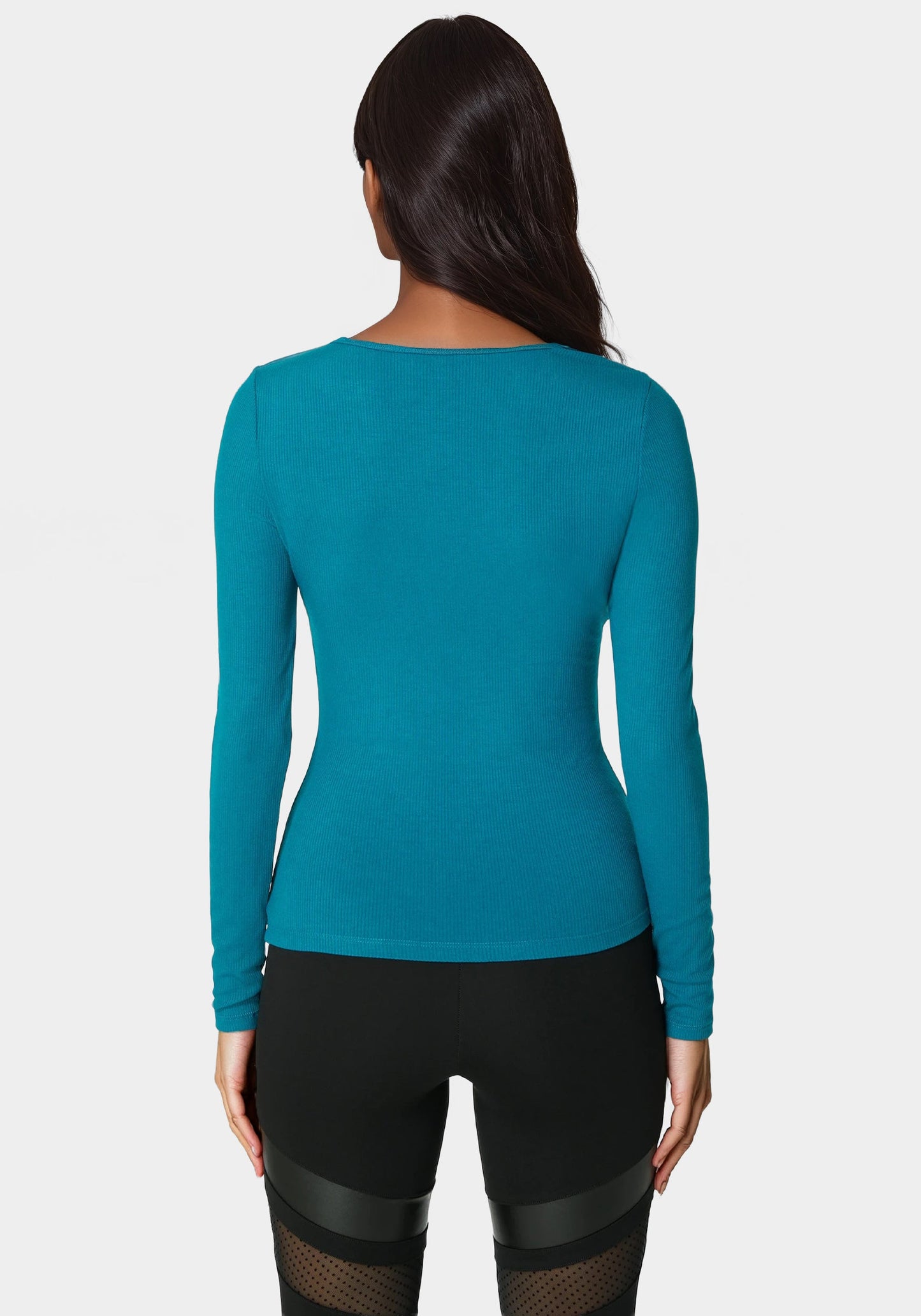 Bebe Logo Long Sleeve Scoop Neck Single Stone Rib Top