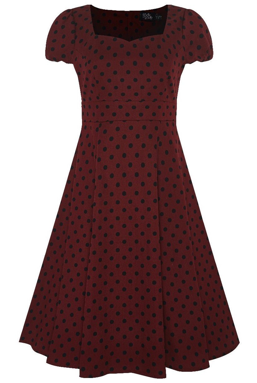 Claudia Flirty Fifties Polka Dot Dress in Burgundy-Black