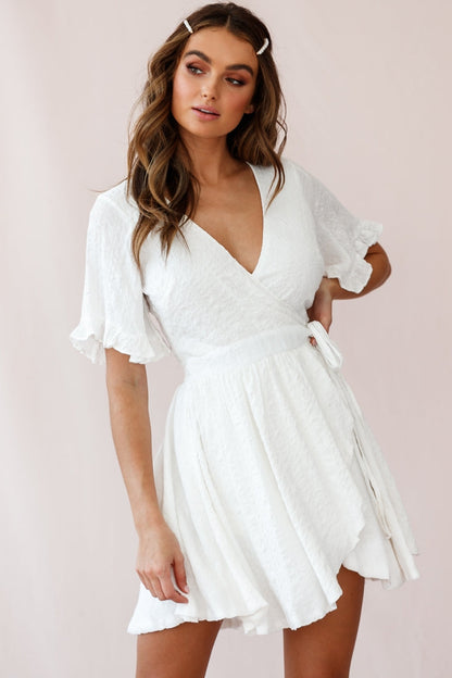 Cara Frill Trim Wrap Dress White