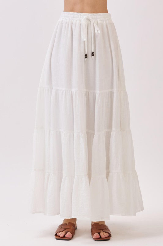 Brenna High Waist Tiered Maxi Skirt White