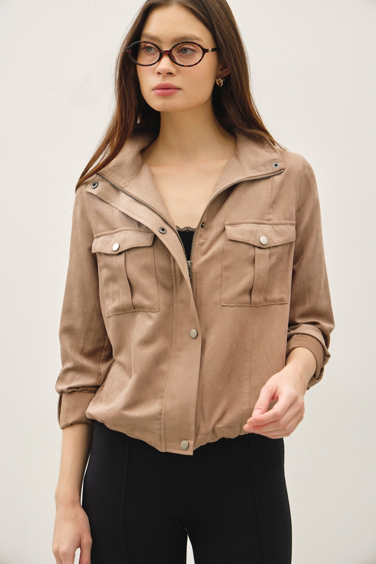 Miranda Long Sleeve Drawstring Utility Jacket Brown