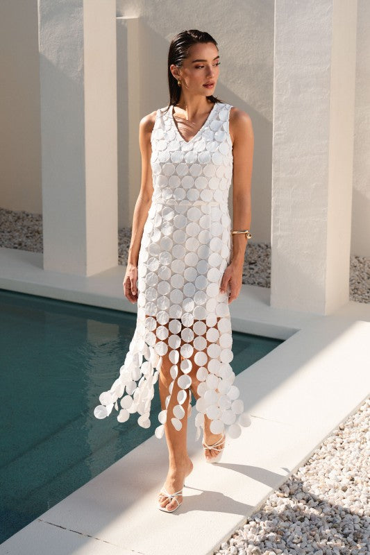 Severin Sleeveless Circle Crochet Midi Dress Ivory