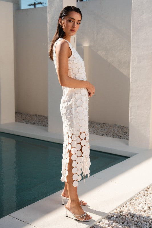 Severin Sleeveless Circle Crochet Midi Dress Ivory