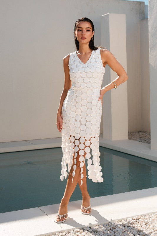 Severin Sleeveless Circle Crochet Midi Dress Ivory