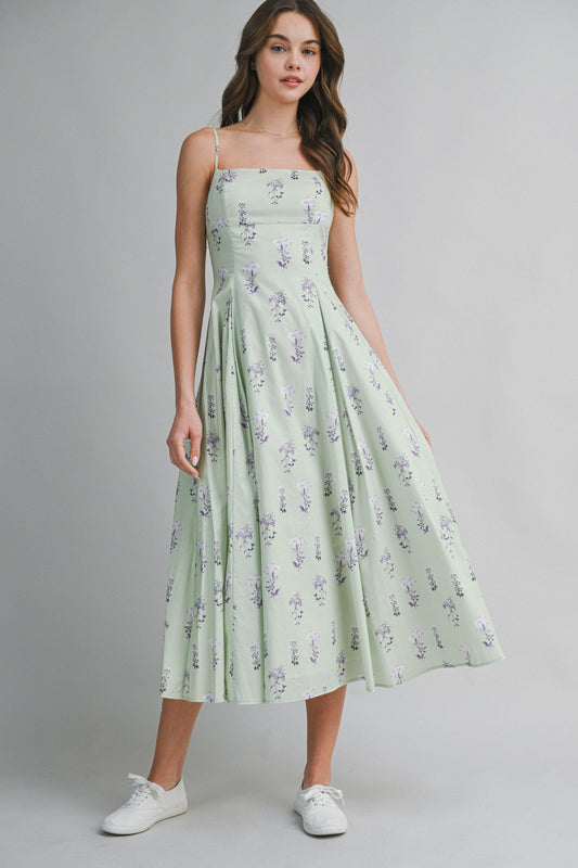 Kiernan Sleeveless A-Line Floral Print Midi Dress Mint