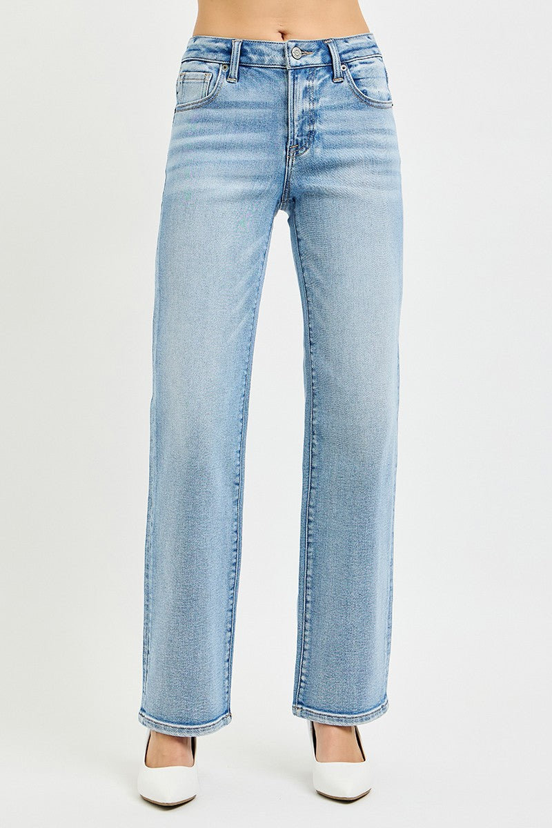 Ursa Mid Rise Straight Leg Jeans Light Wash