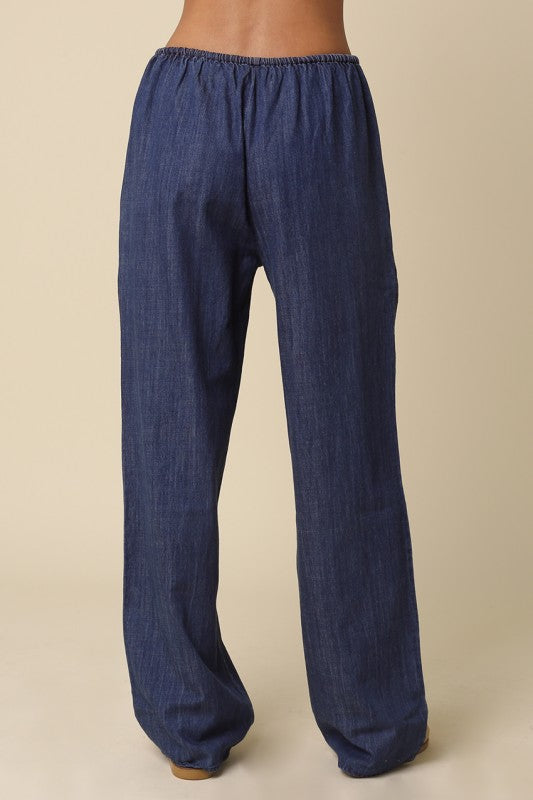Natasha High Waist Wide Leg Denim Pants Blue