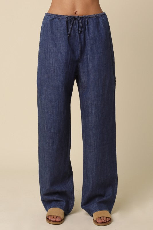 Natasha High Waist Wide Leg Denim Pants Blue