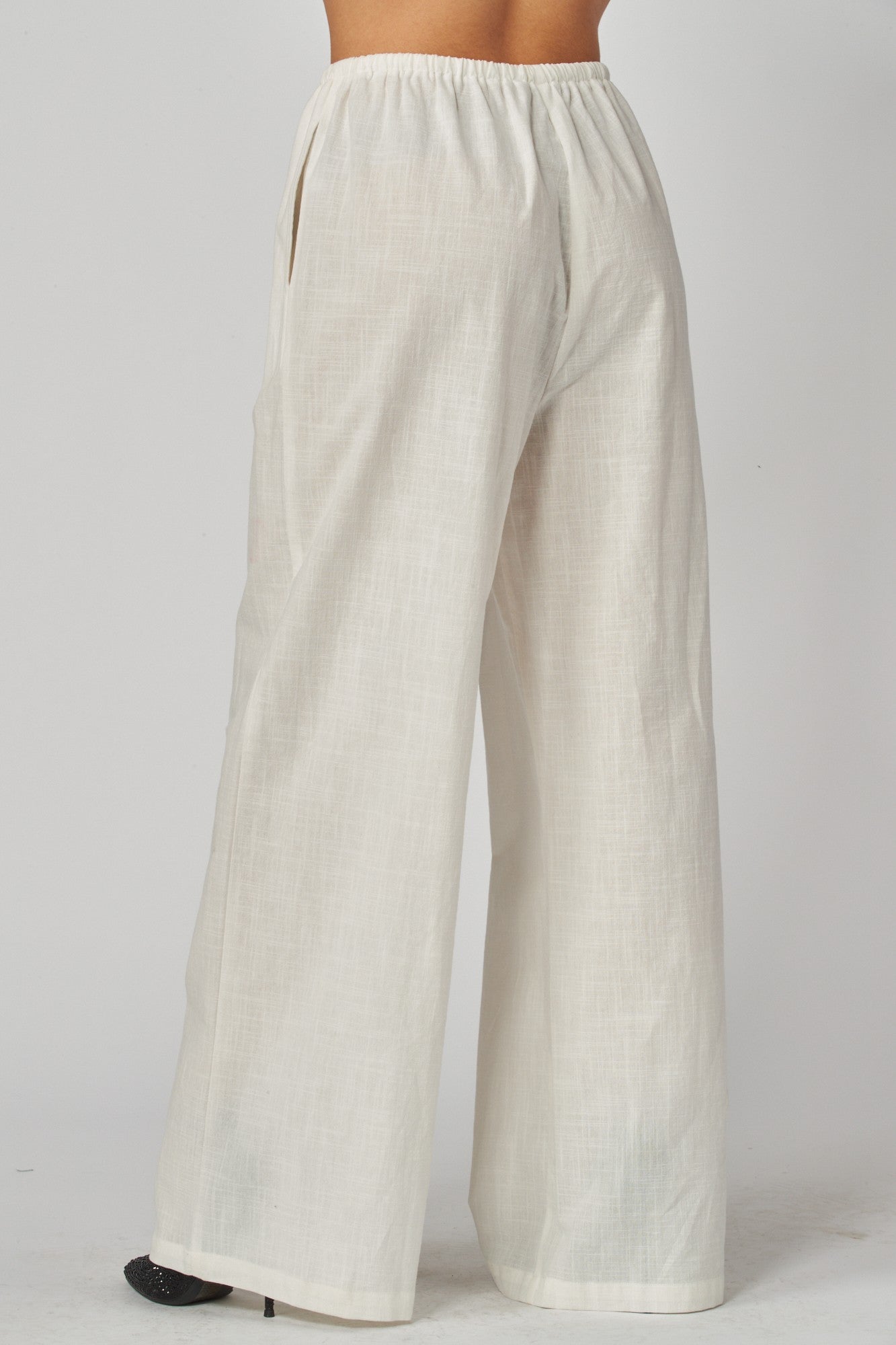 Torrance Drawstring Linen Wide Leg Pants White