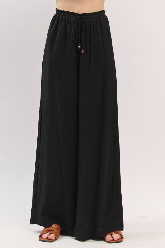 Paulina Drawstring Wide Leg Pants Black