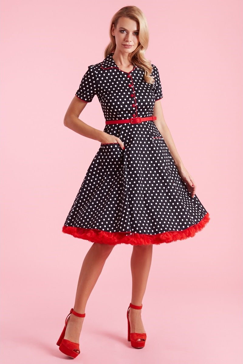 Penelope 50's Rockabilly Polka Dot Shirt Dress in Black