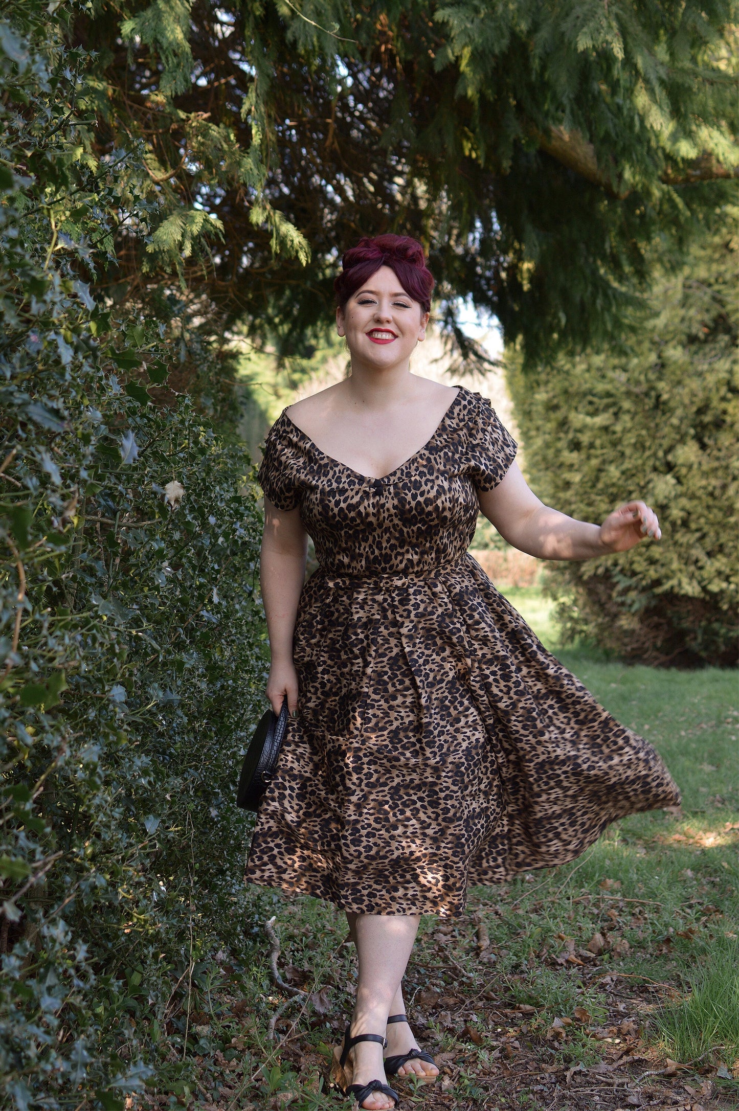 Lily 50s Rockabilly Dress in Brown Leopard Animal Print