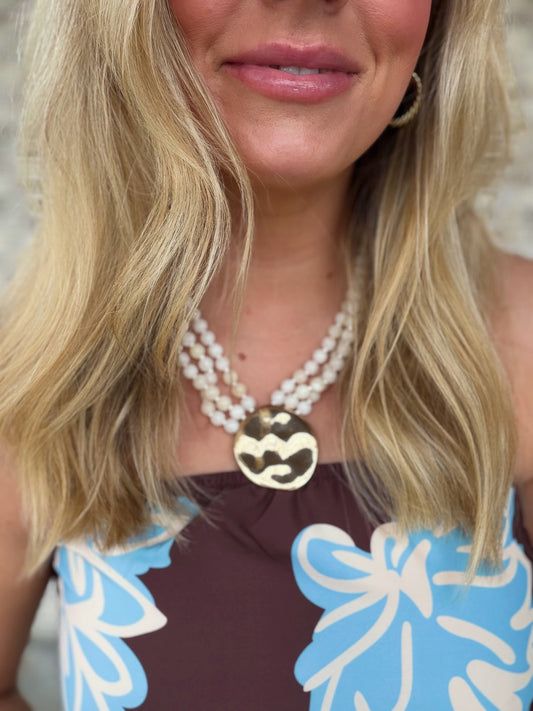 3 Layered Round & Marble Bead Necklace