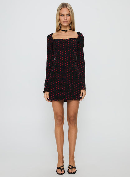 Addisen Long Sleeve Mini Dress Polka Dot