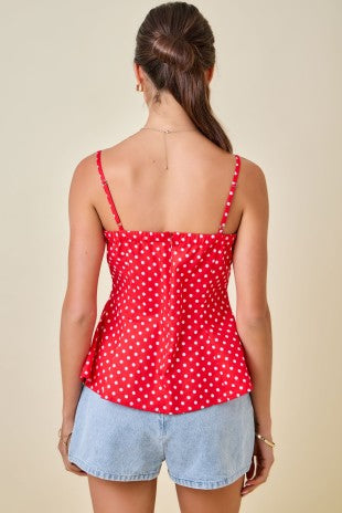 Lilliana Sleeveless Polka Dot Print Peplum Top Blue Red