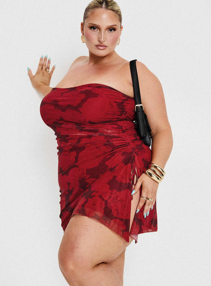 Donelli Mini Dress Burgundy / Red Floral Curve