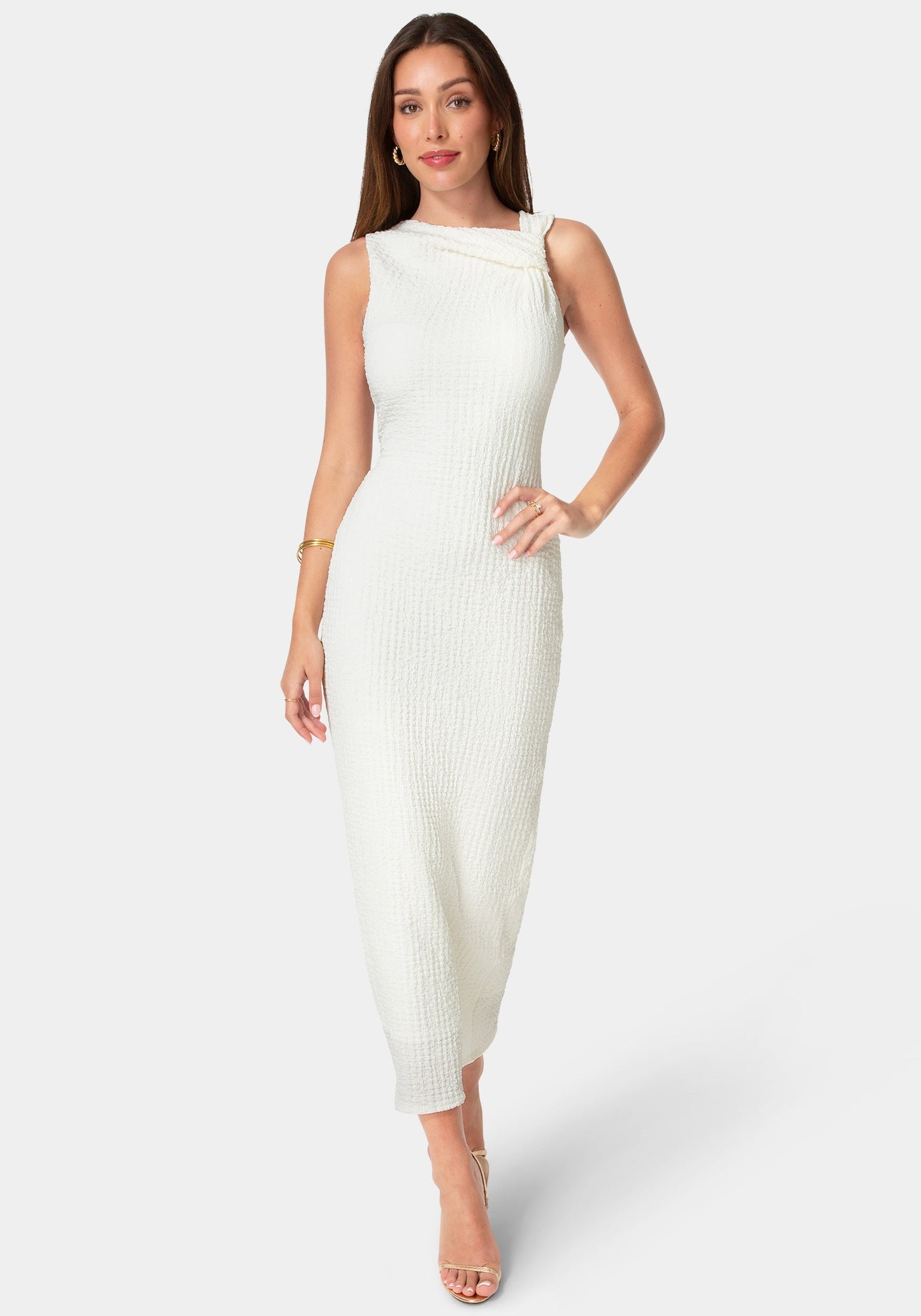 Waffle Crepe Twist Sleeveless Maxi Dress
