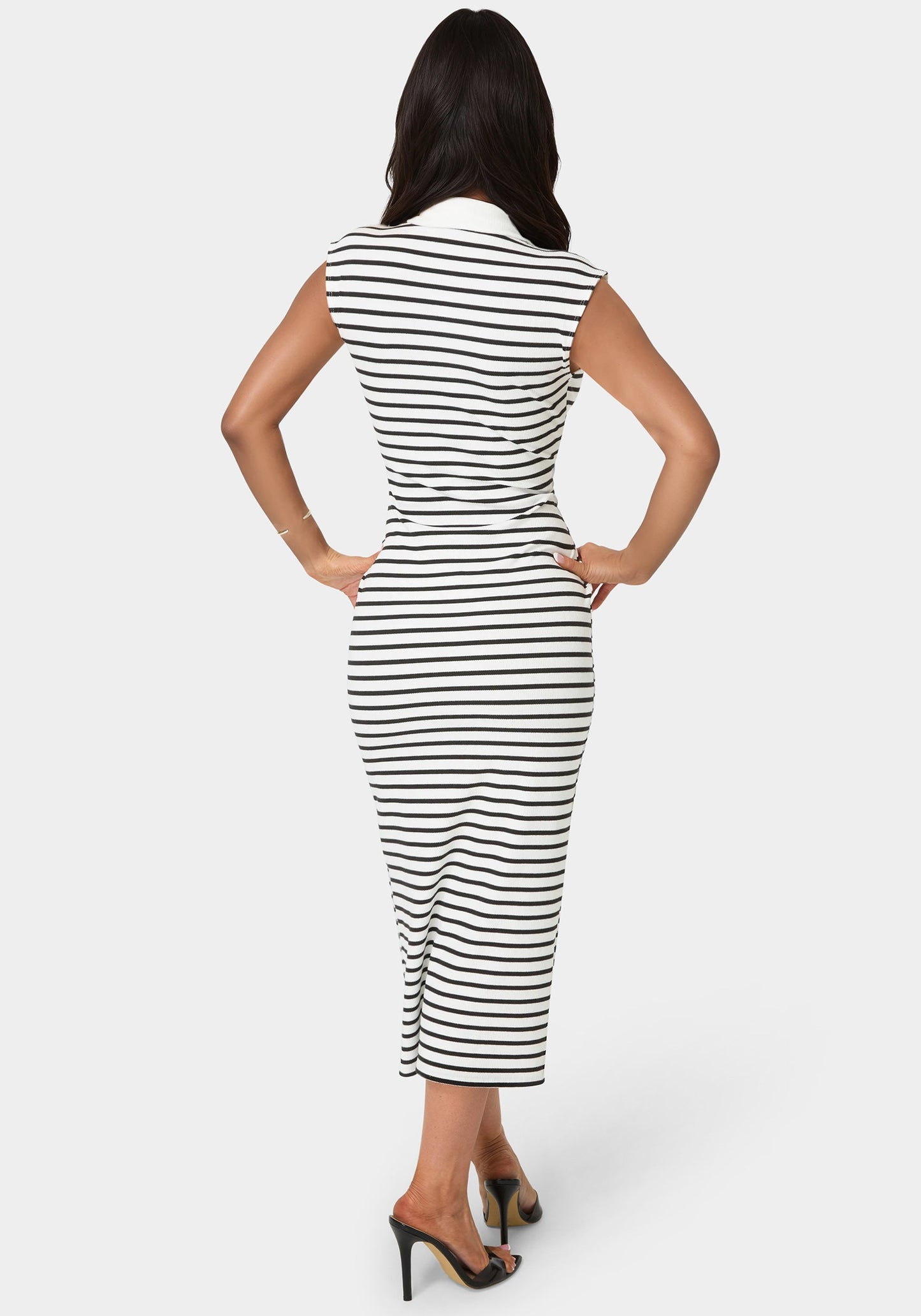 Stripe Rib Column Dress with Collar