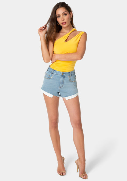 Studded High Waist Denim Shorts