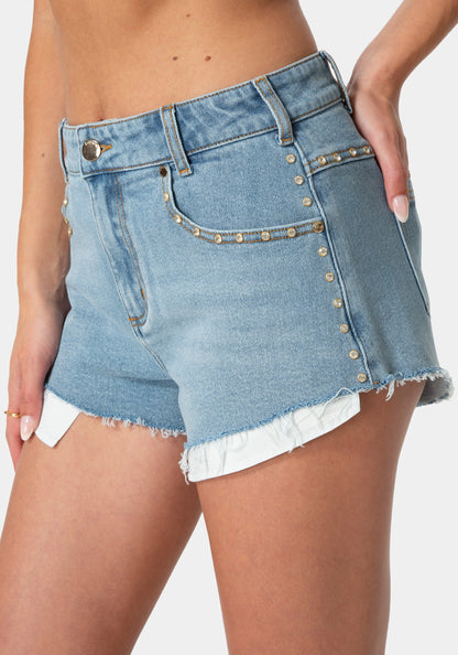 Studded High Waist Denim Shorts