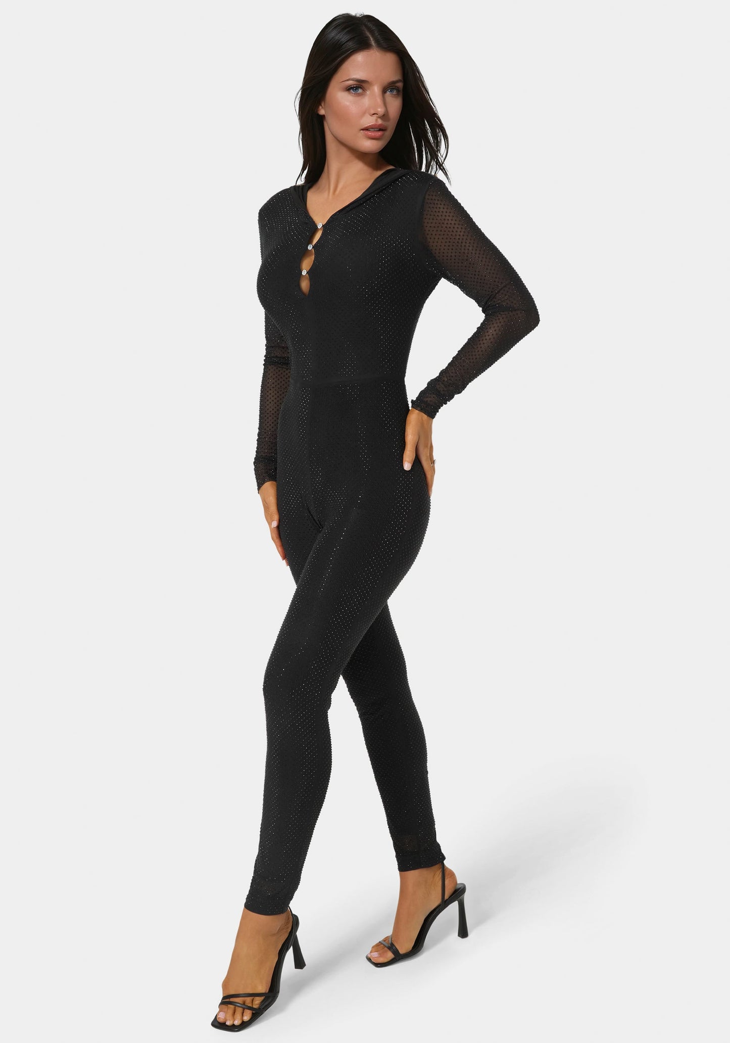 Rhinestone Hooded Catsuit