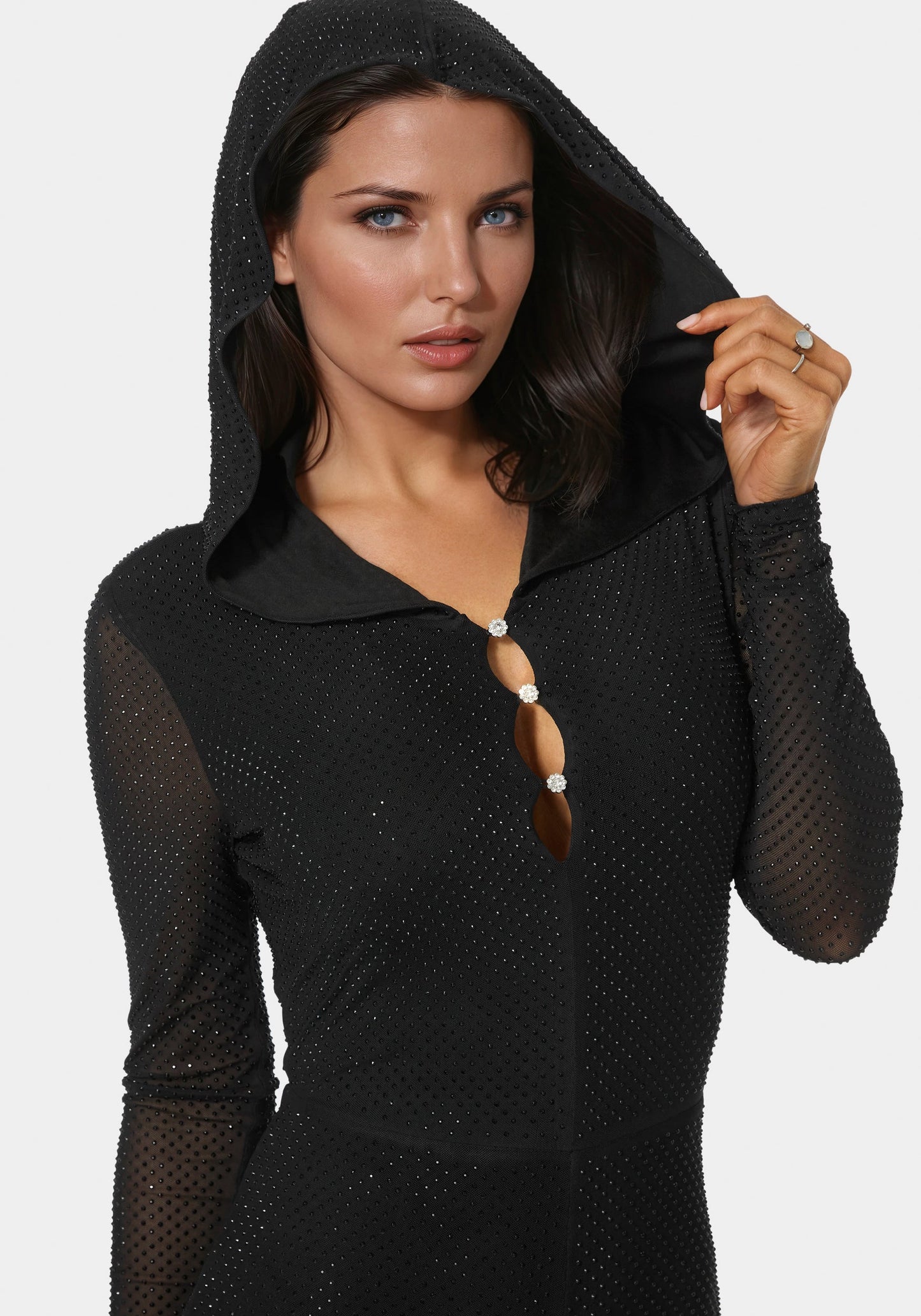Rhinestone Hooded Catsuit