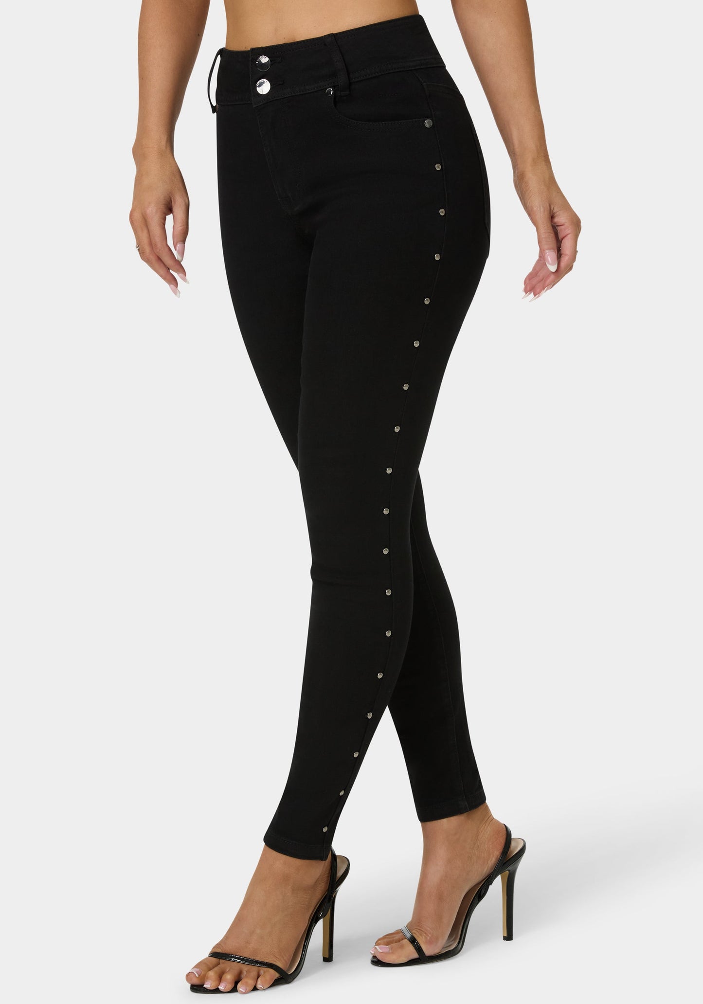 Natural Waist Studded Skinny Leg Jeans