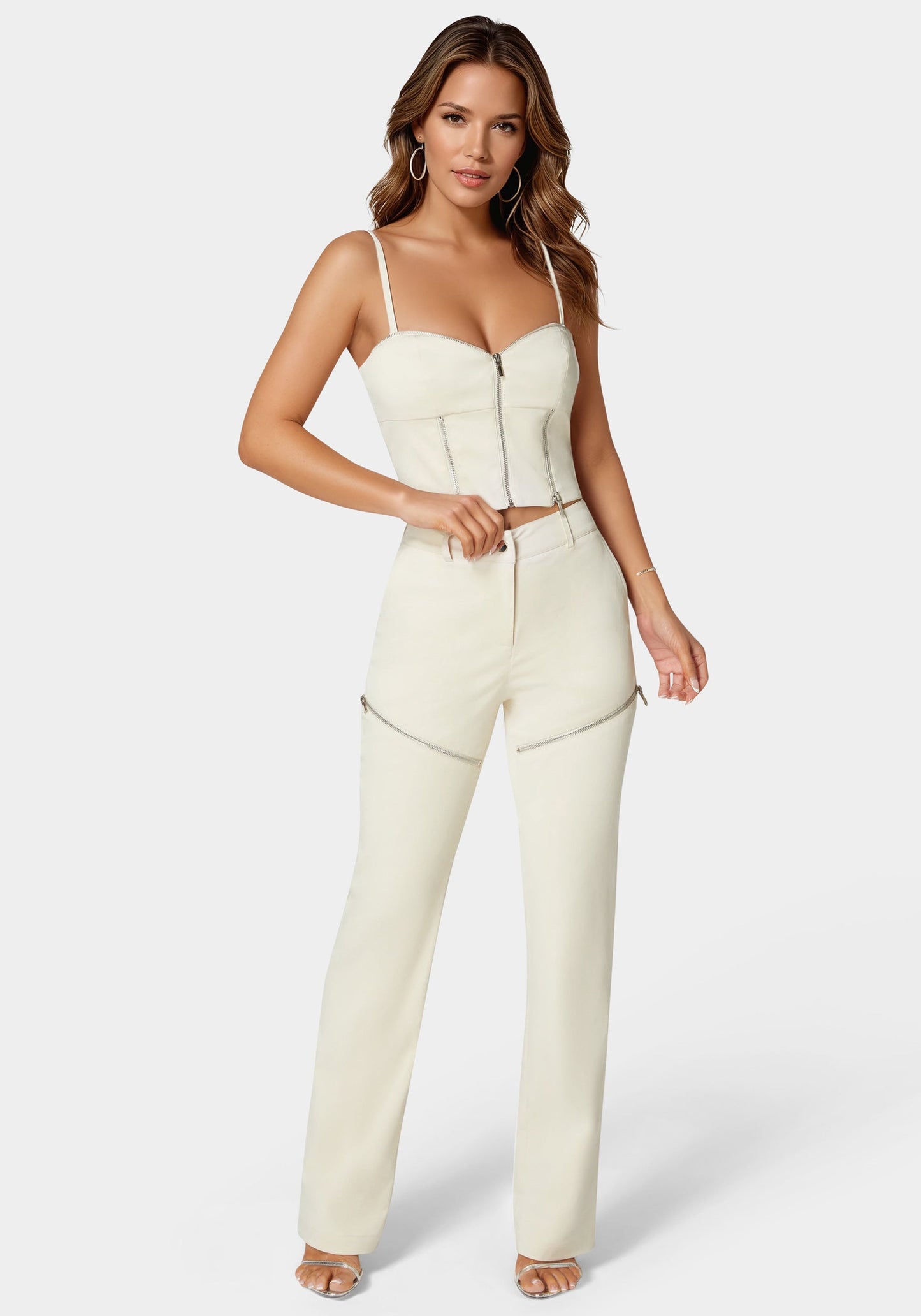 Natural Waist Zipper Detail Mini Bootcut Pant