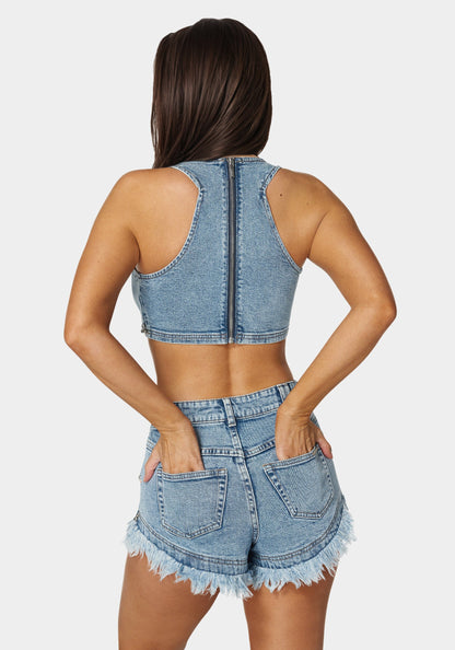 Studded Denim Top