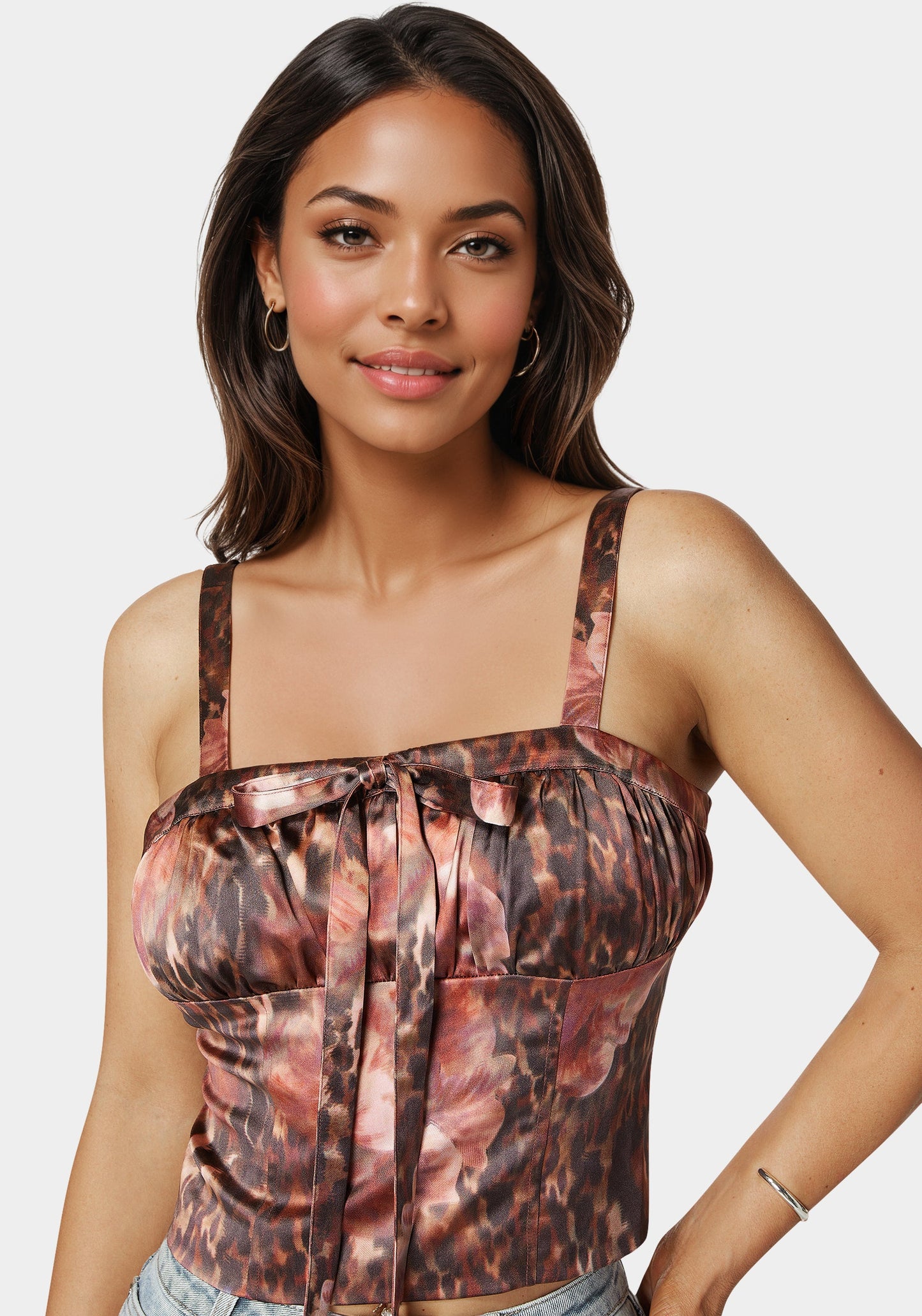 Tie Front Ruched Bust Satin Corset