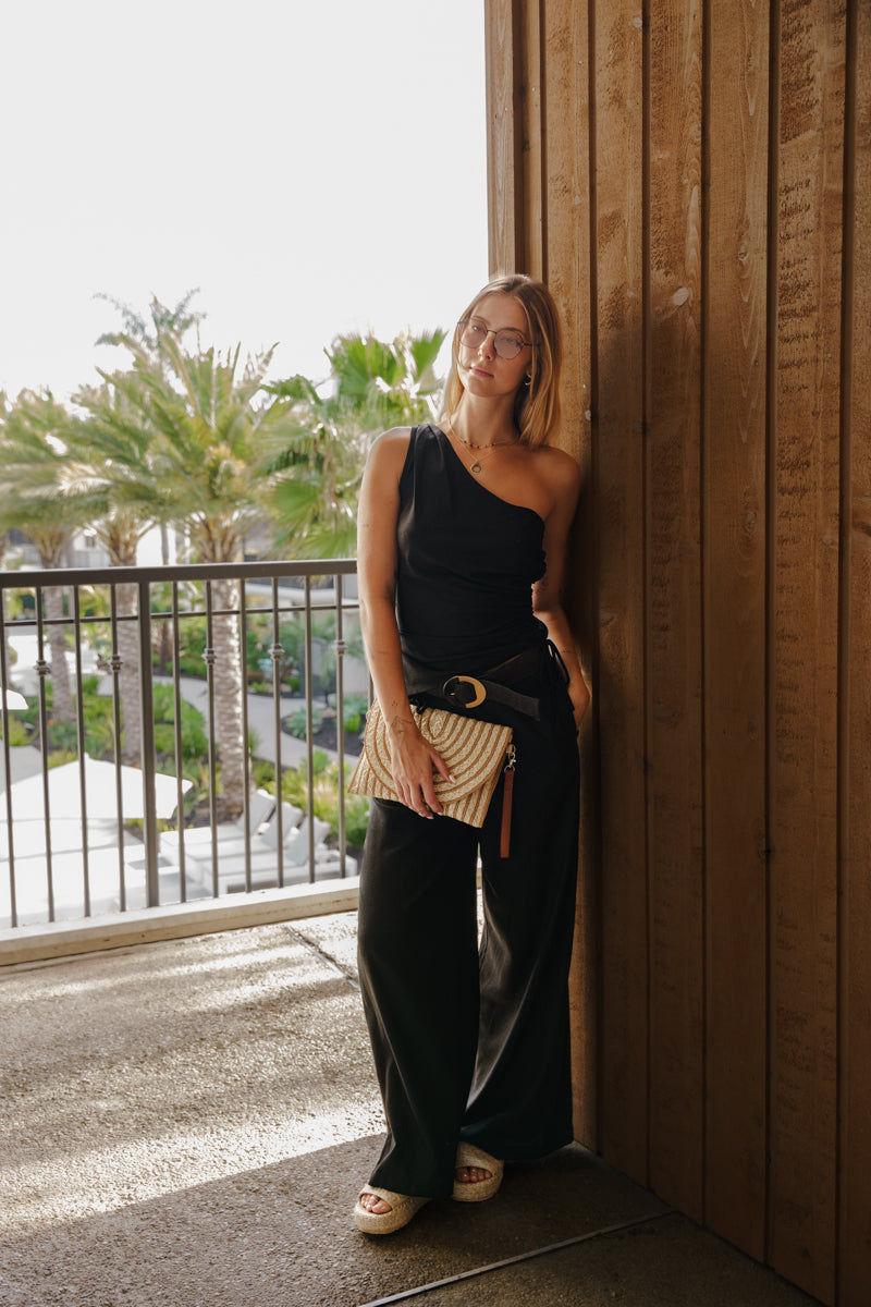 Wanda Two Tone Buckle Straw Belt Black