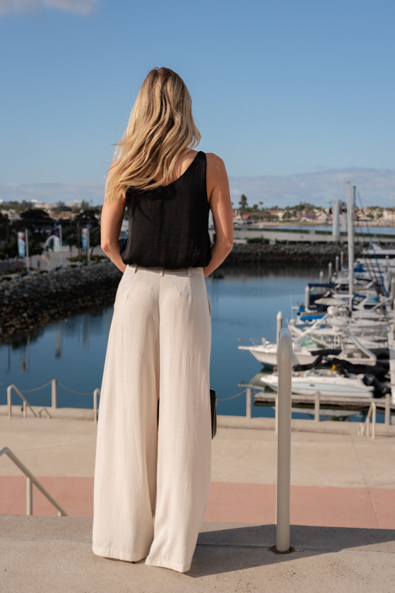 Adelia Sleeveless Satin Tank Top Black