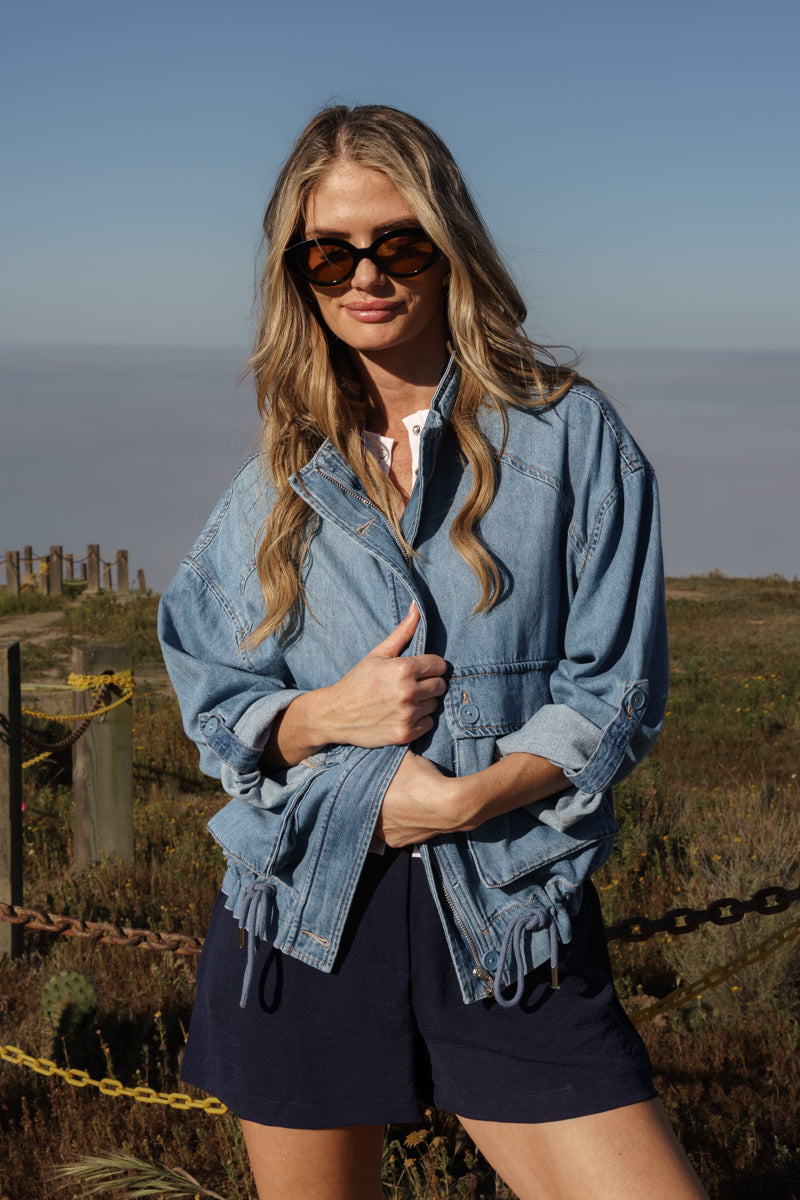 Sydney Long Sleeve Oversized Cargo Denim Jacket Medium Wash