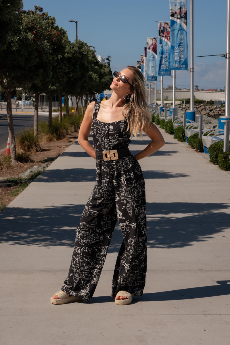 Courtney Large Metal Buckle Woven Belt Black