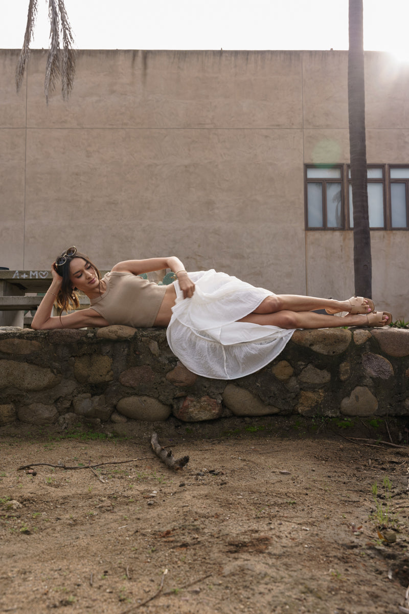 Brenna High Waist Tiered Maxi Skirt White