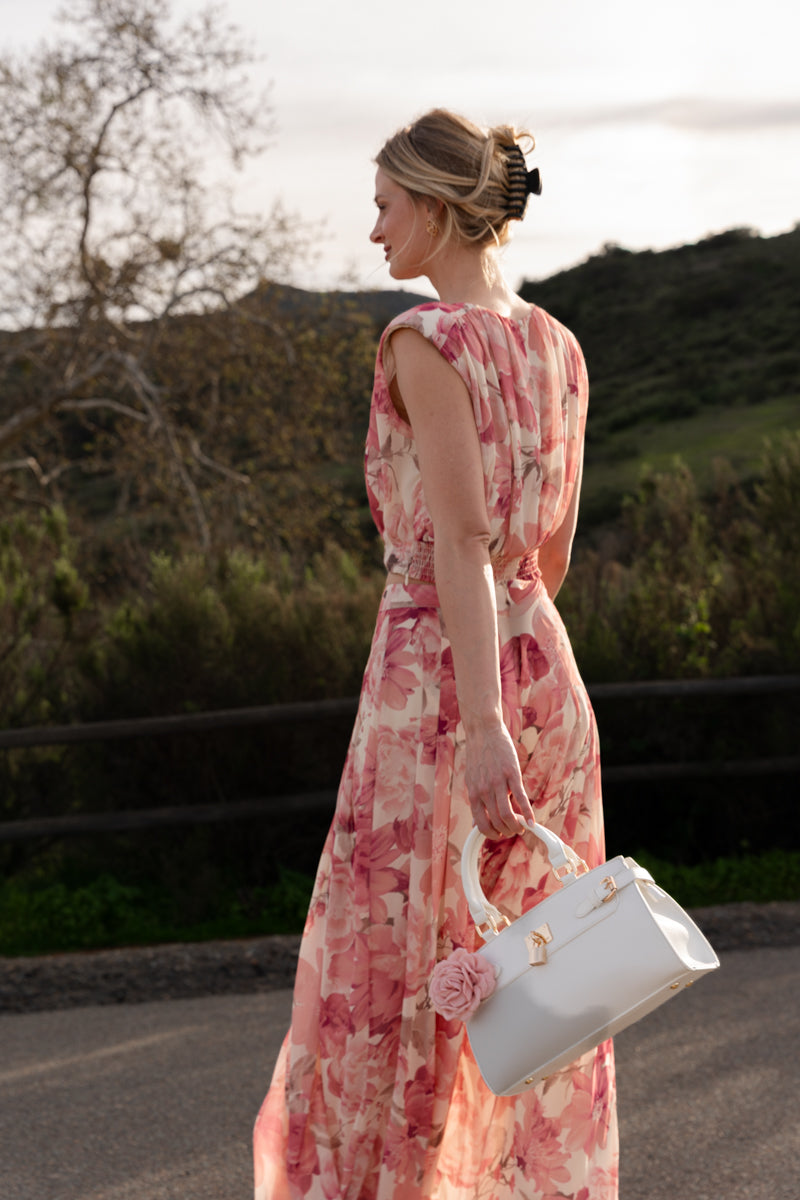 Marlo Sleeveless Floral Print Pleated Top Pink