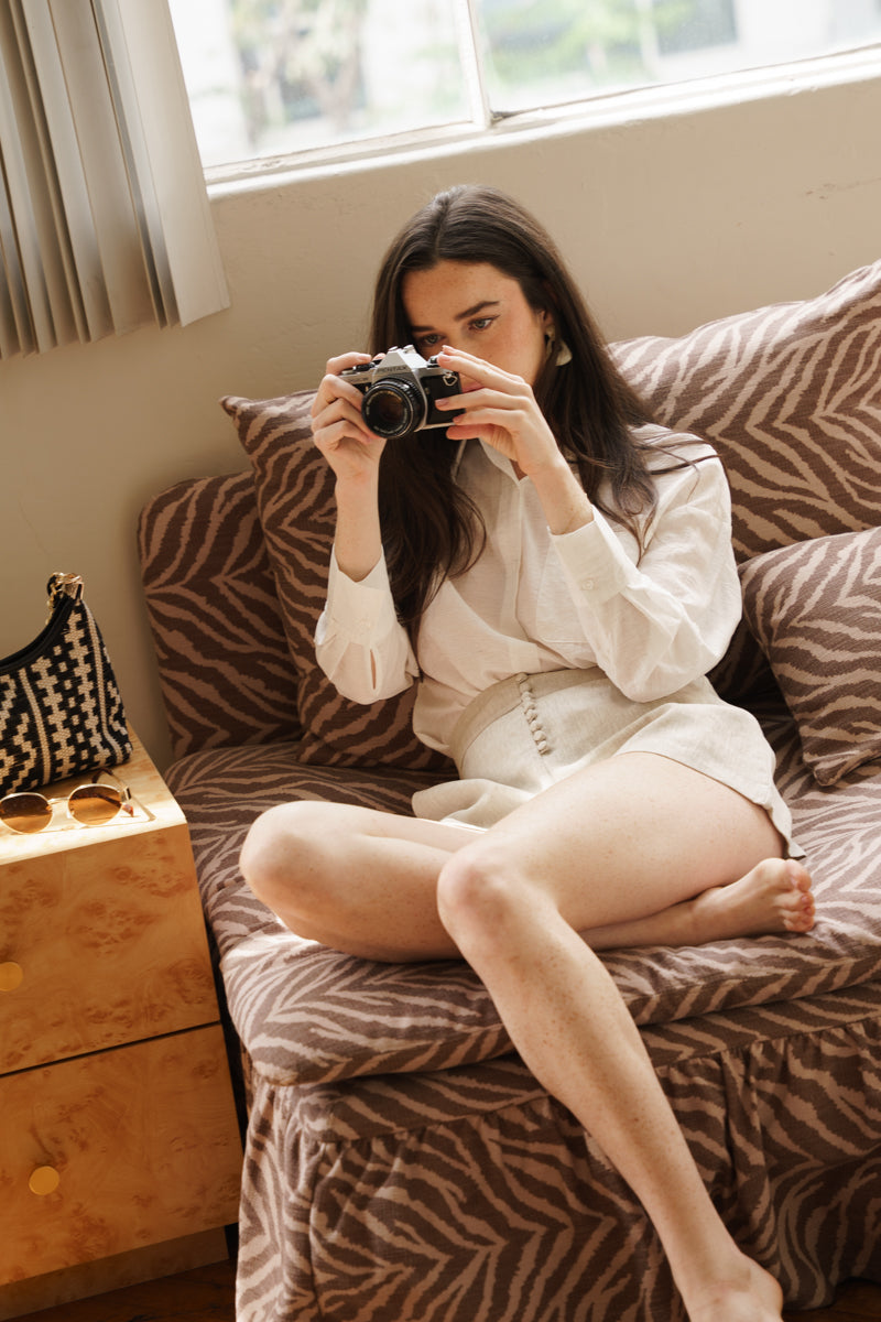 Esther Long Sleeve Button Down Linen Top Natural
