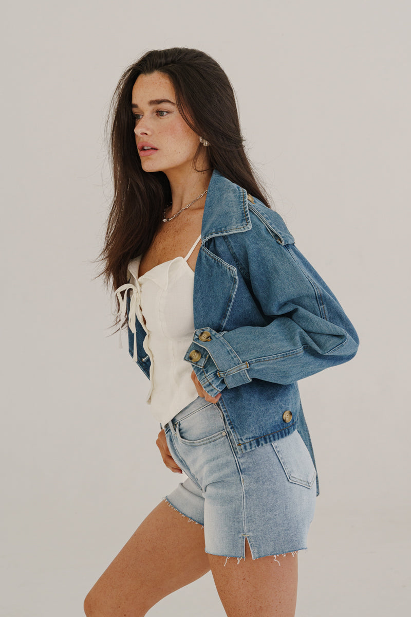 Teresa High Rise Raw Hem Denim Shorts Light Wash