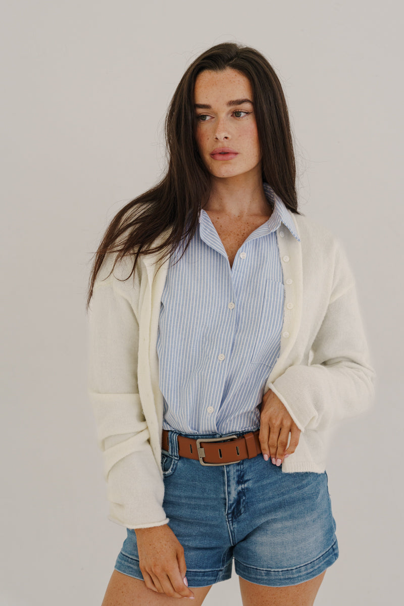 Michelle Long Sleeve Button Down Knit Cardigan White