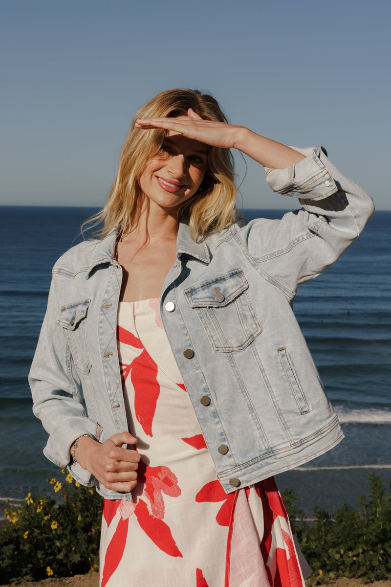 Tempest Long Sleeve Button Down Denim Jacket Light Wash